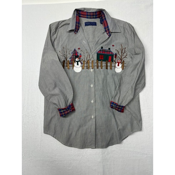 Karen Scott Tops - Karen Scott Striped Christmas Holiday Snowman Embroidered Top Blouse Medium